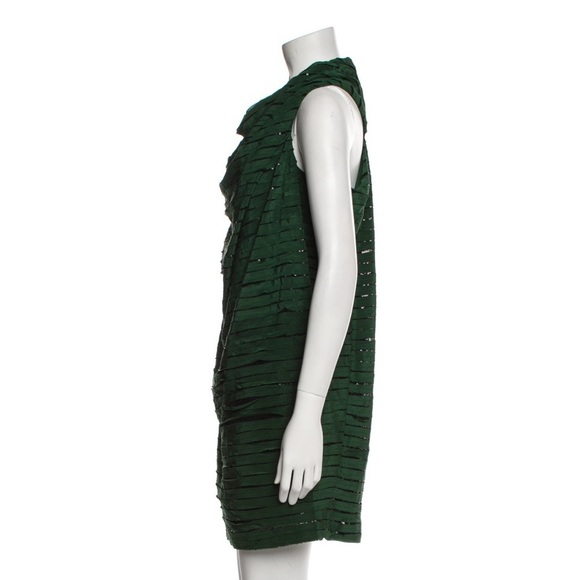 NWT SACHIN + BABI GREEN AND BLACK SEQUIN STRIPED COWL NECK MINI DRESS - Picture 2 of 3